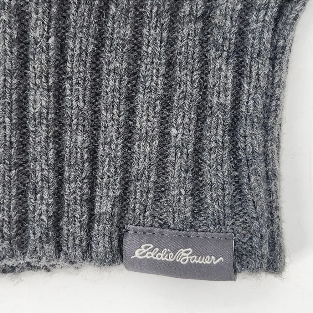 Eddie Bauer Sweater Size Small Mens Gray & Red Wool Blend Shawl Collar Fair Isle